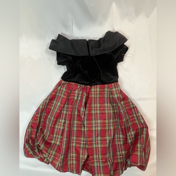 Knit Works Red Plaid & Black Velvet Special event dress Size 10 - Picture 2 of 4